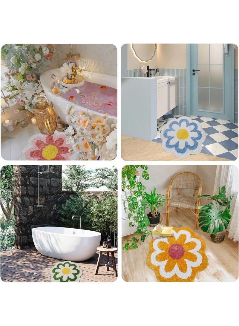 Yellow Flower Bath Mat 23.6x23.6 In, Ultra Soft Microfiber Bathroom Rug, Machine Washable Shower Bathtub Mat, Aesthetic Summer Room Decor Gift - Image 3